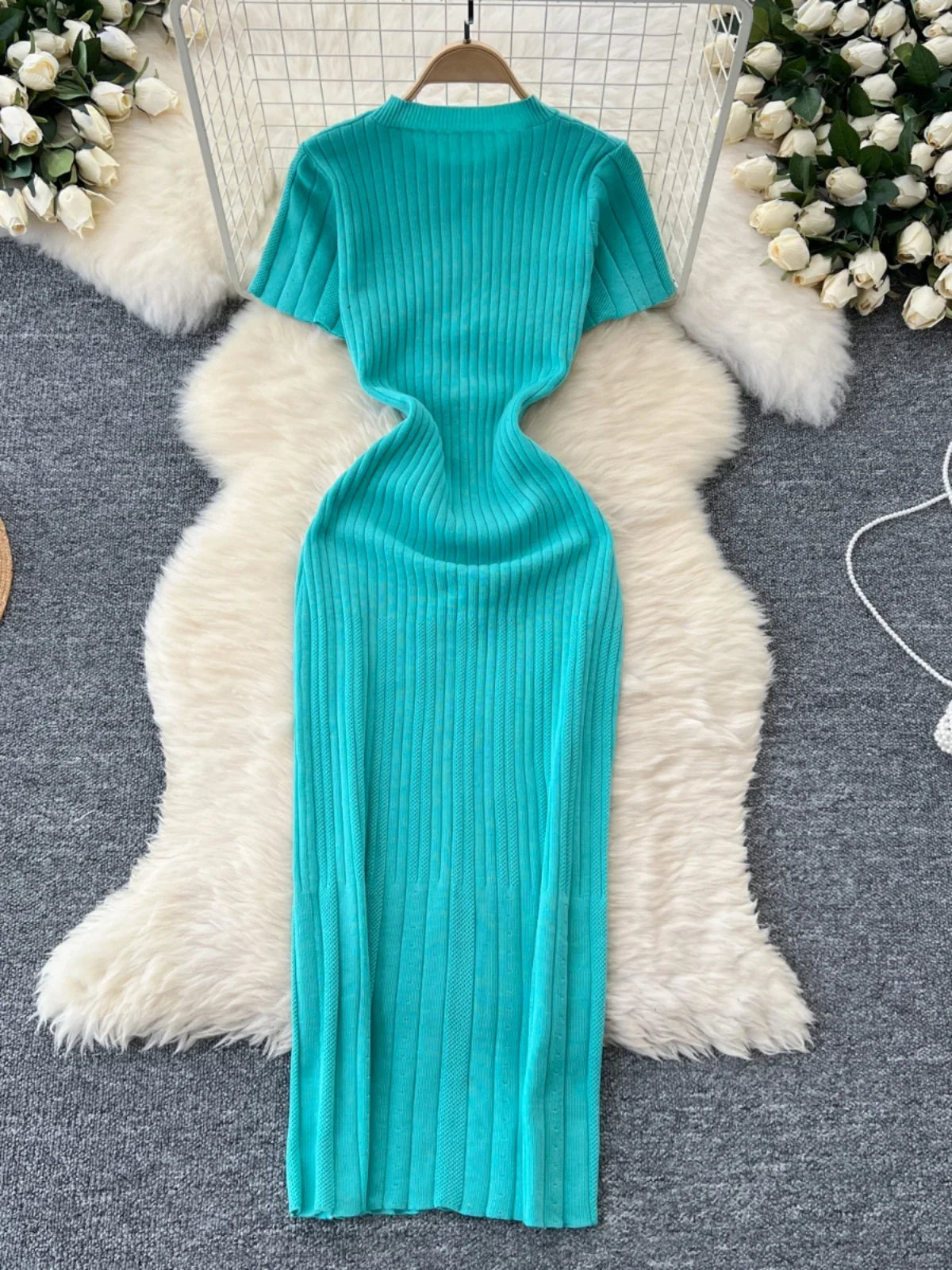 turquoise ribbed dress Sleeveless Collared Rib Knit Dress - Tanager Turquoise