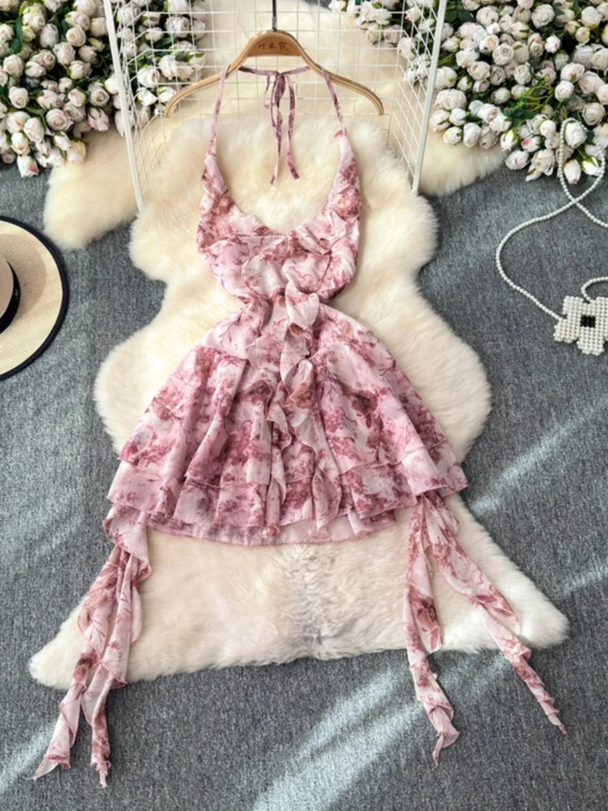 rose halter neck dress Myra Mini Halter Dress in Pink