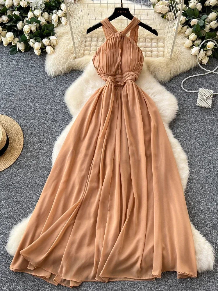 Sleeveless Chiffon Gown with Pleated