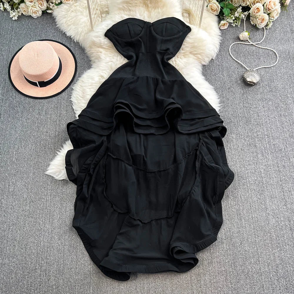 black layered ruffle dress Strapless Black Tulle Tiered Ruffle Dress – Dressesforparty
