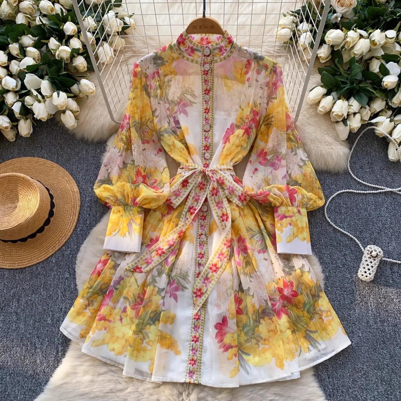 sachin and babi light blue dress Self Portrait Yellow Floral Silhouette Chiffon Tiered Midi Dress