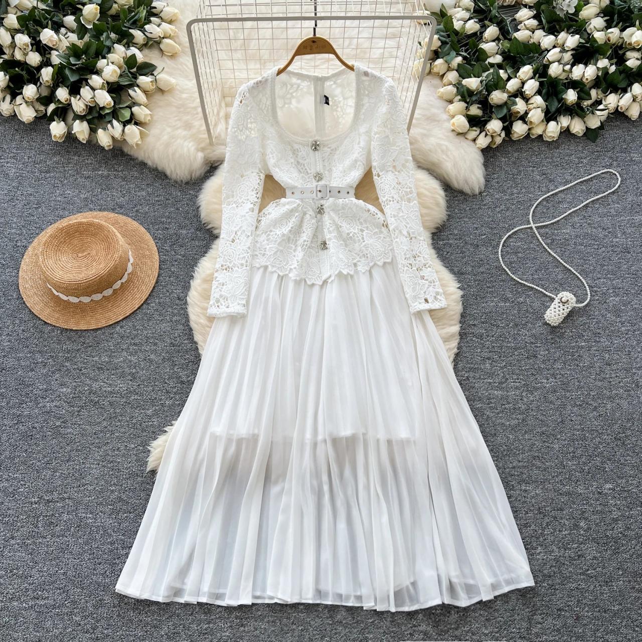 Lace Long Sleeve Maxi Dress With Belt