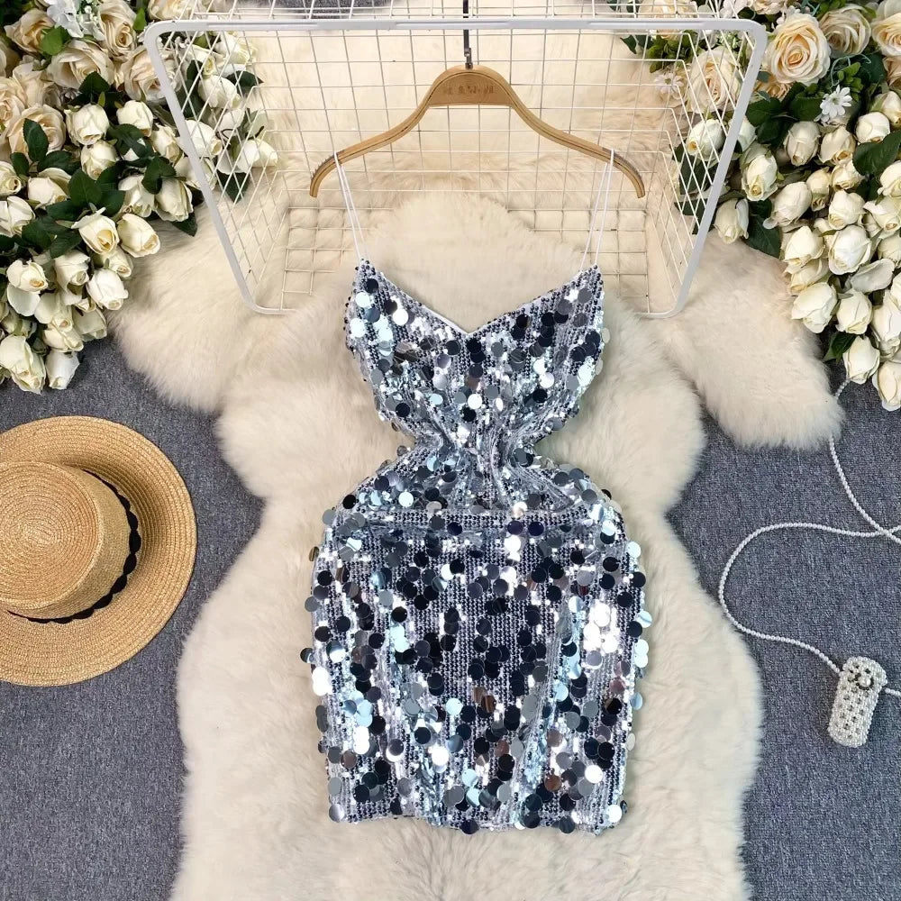 silver sequin spaghetti strap dress Glitter Silver Spaghetti Straps Sheath Slit Long Sequins Prom Dress