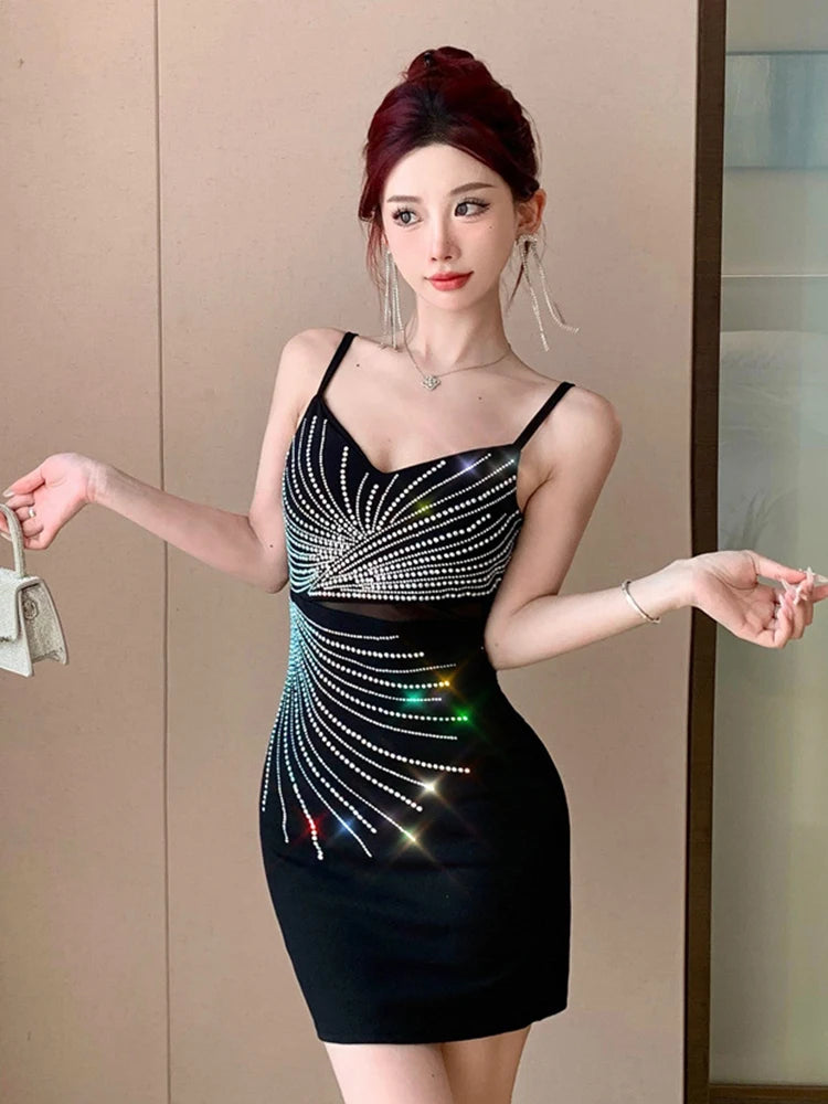short black dress with rhinestones Sol Black Rhinestone Mini Dress, L