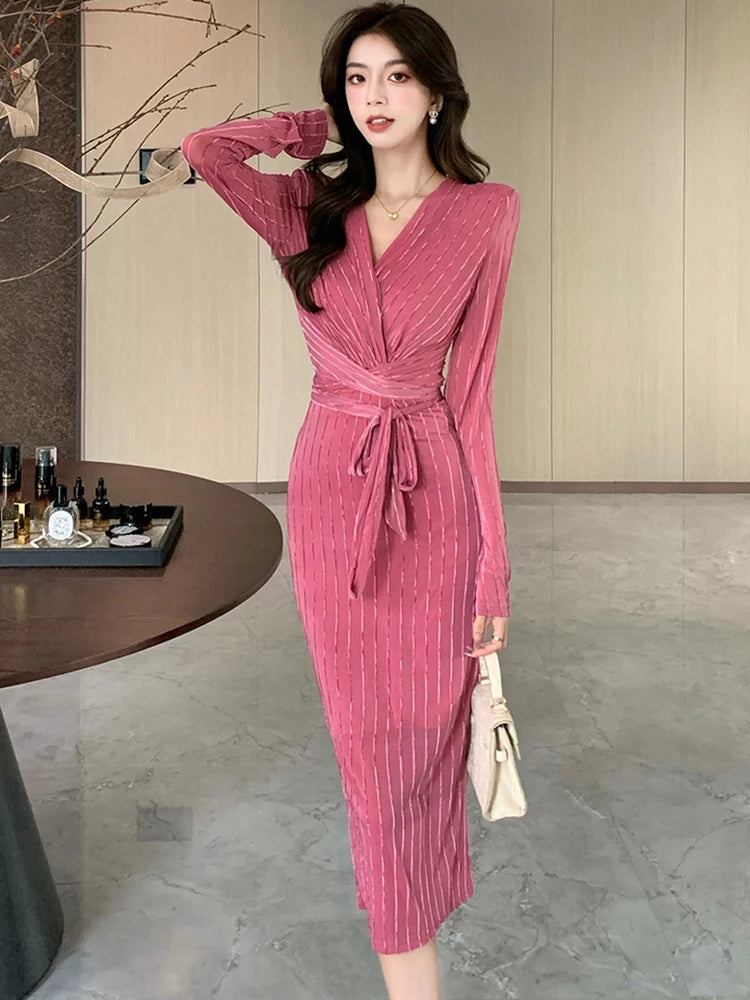 navy blue dress for baby girl Prolriy Sweater Dresses for Women 2024 Trendy Autumn and Winter Sweater  Fashion Long Sleeved Woolen Dress Womens Sweater Dress Pink L main image 1