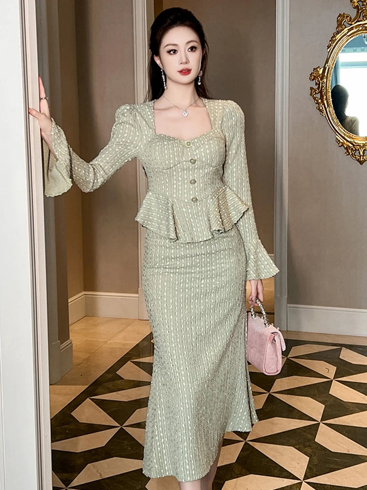 strapless open back dress Structured Peplum Detail Long Sleeve Dress – John Paul Ataker main image 1