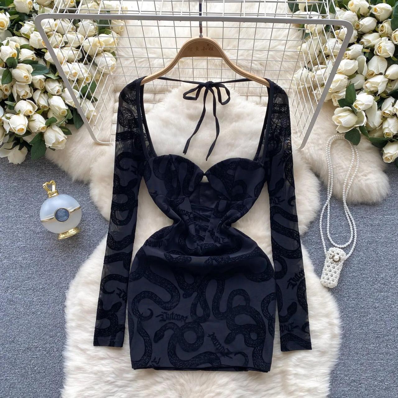 knee length dresses for ladies SNAKE MESH DRESS – PENKO main image 0