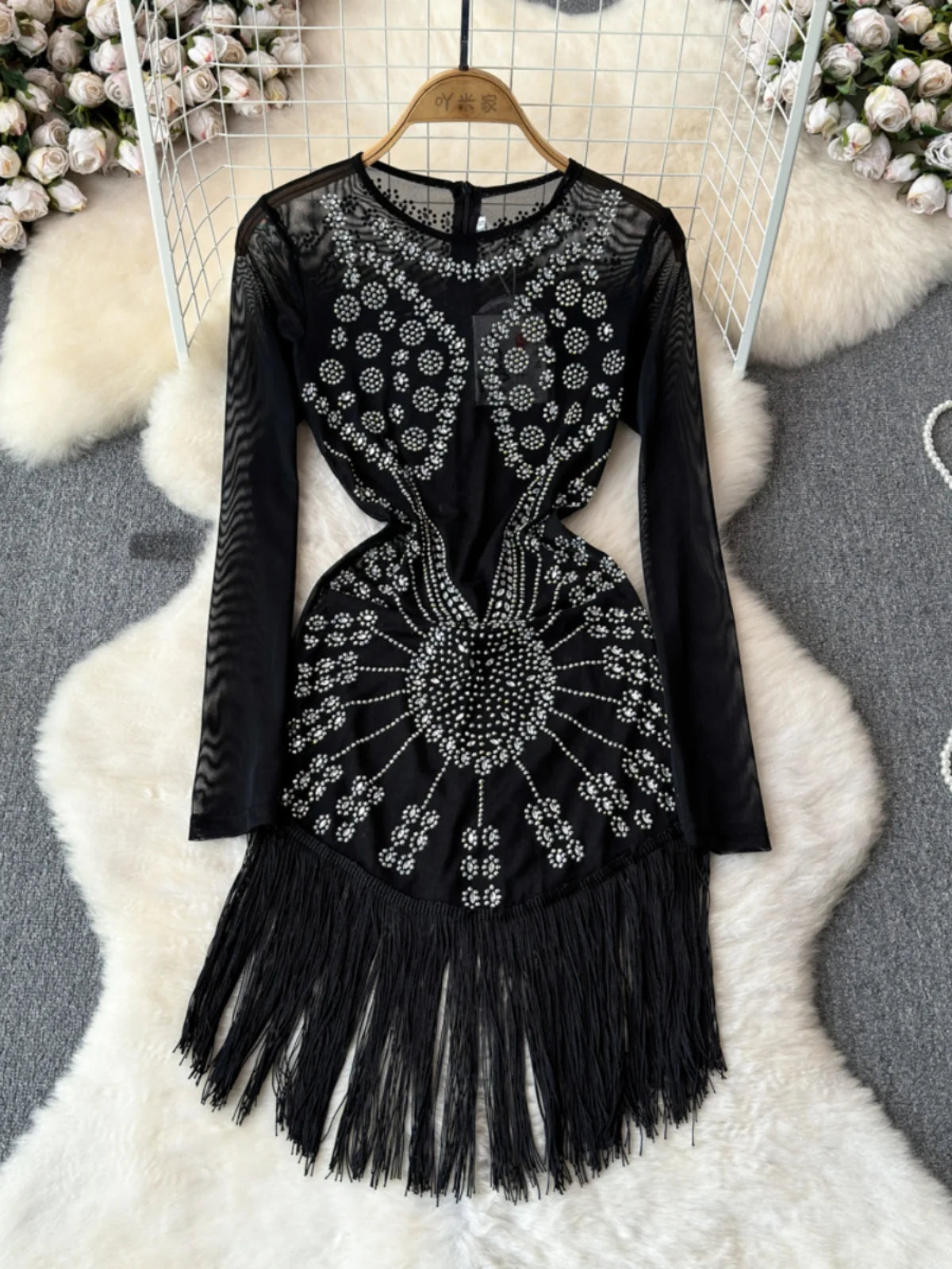 beaded fringe party dress Jovani 61883 main image 0