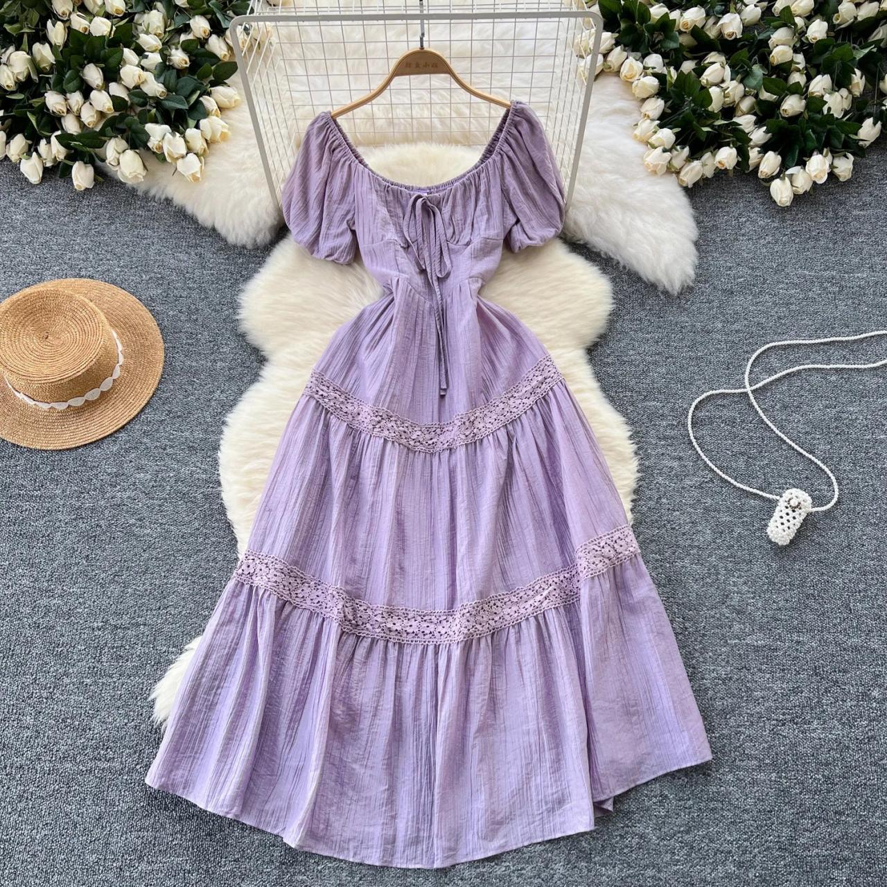 lilac bohemian dress Lilac Underlay Boho Wedding Dress with Illusion Neckline