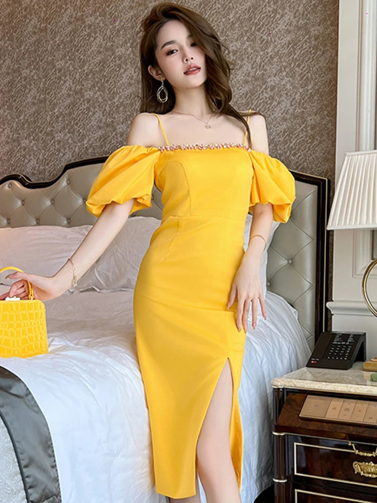 off the shoulder lemon dress Fortunate One