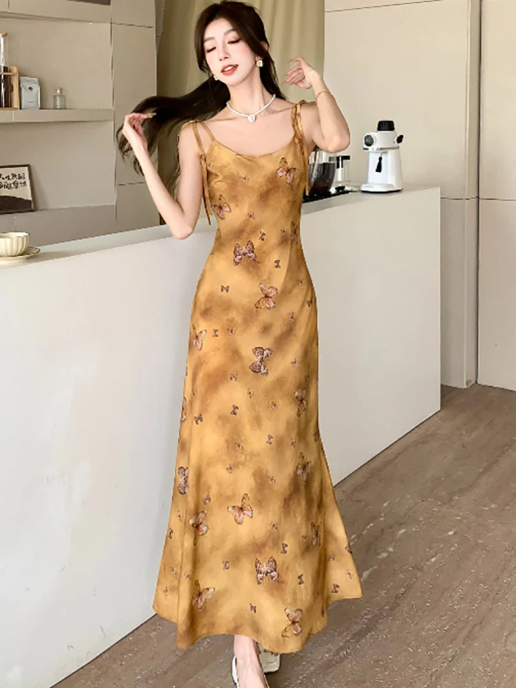 Sleeveless Butterfly Print Maxi Dress For Women