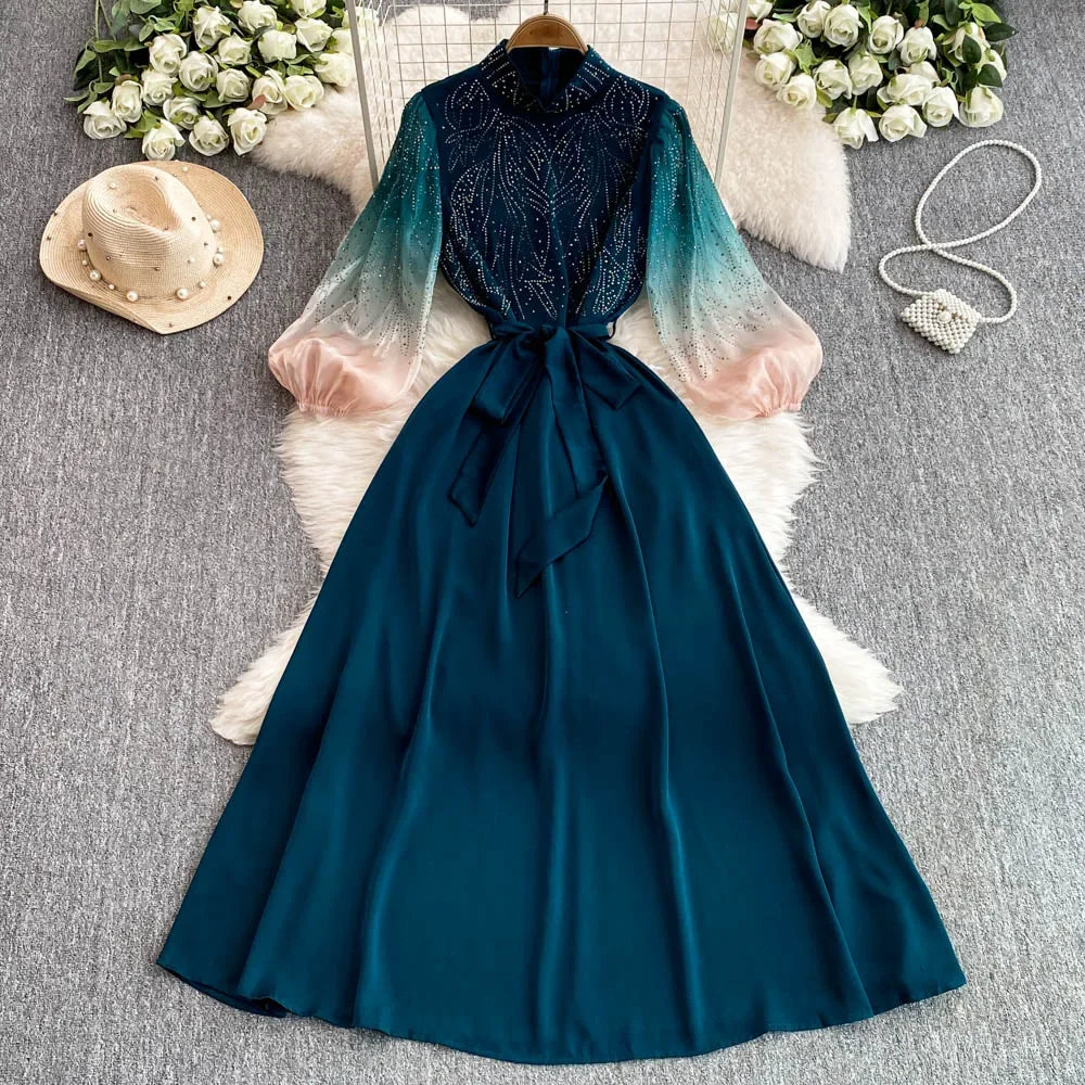 white christmas dresses Elegant A-line Ombre Chiffon Maxi Long Bridesmaid Dresses