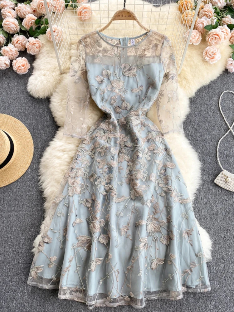 sheer embroidered midi dress Qudsia Nude Floral Embroidered Maxi Dress, L / Neutrals