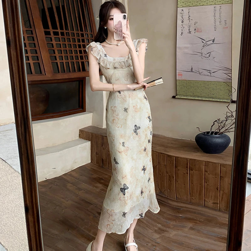 ruffle flutter sleeve sheer maxi dress Floral Flutter Sleeve Ruffle Long Summer Maxi Dress