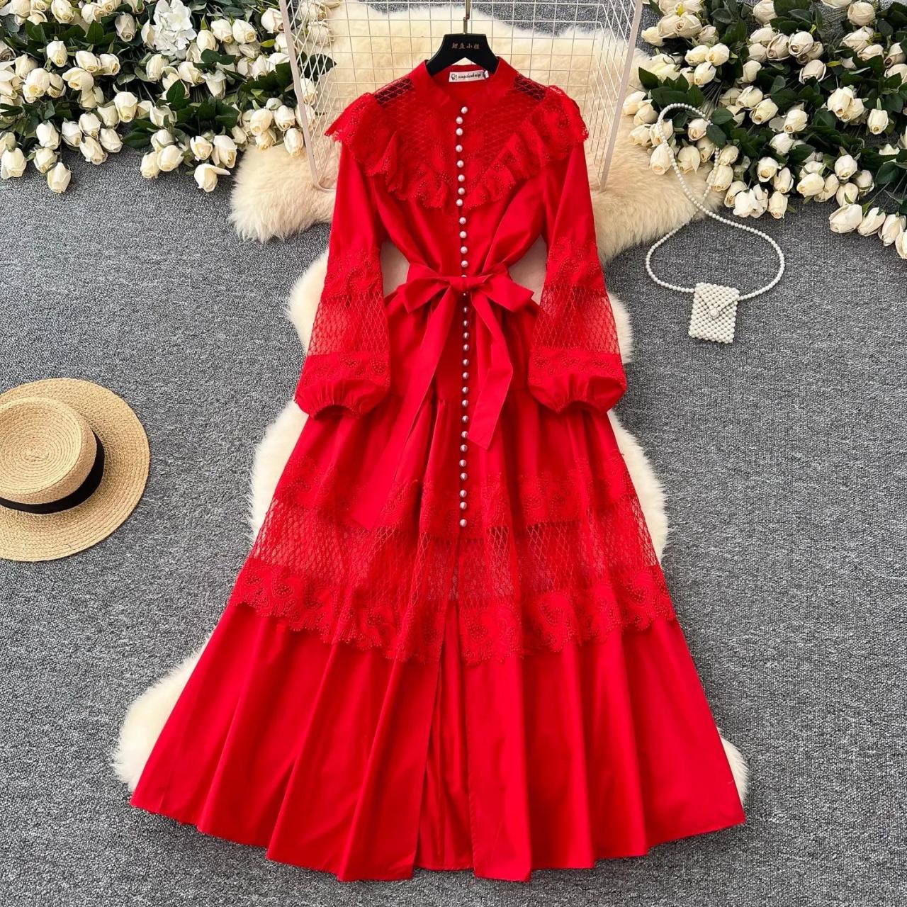 chinese dress ladies Carolina Crimson Lace Maxi Dress Small main image 1