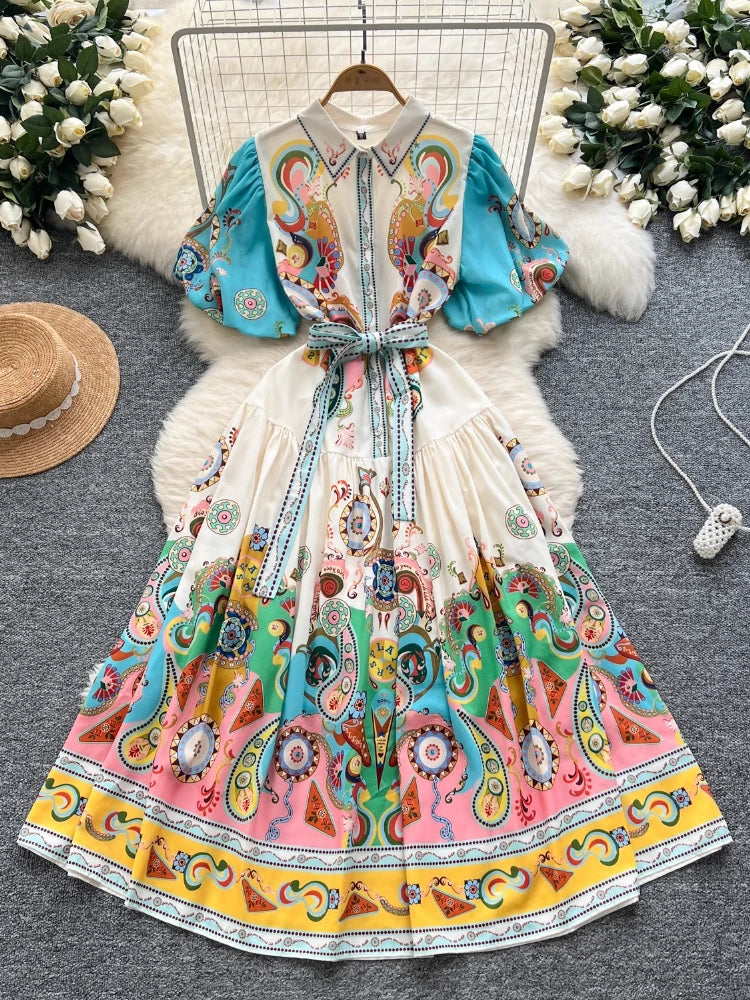 Vibrant Multicolor Paisley Long-sleeve Maxi Dress on Luulla