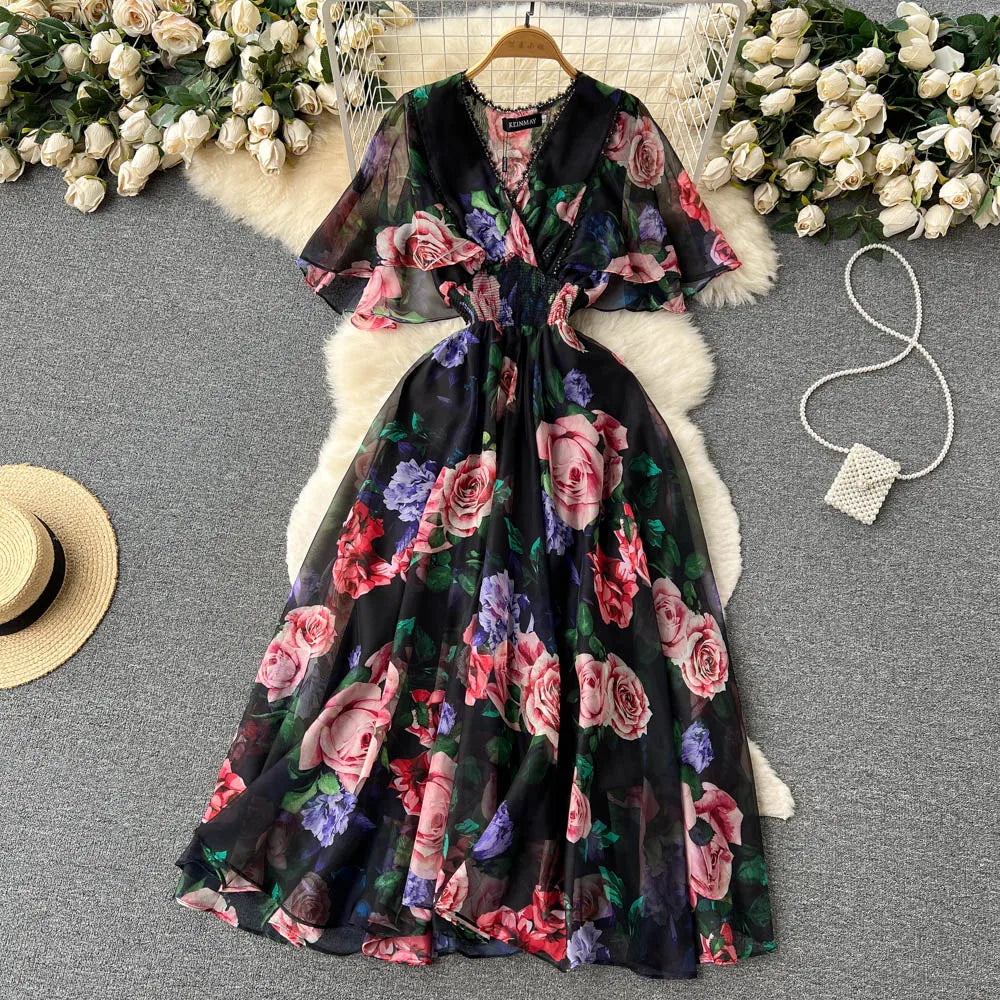 maxi dress with v neck Hunter Green V-Neck Maxi Dress With Long Sleeve And Slit