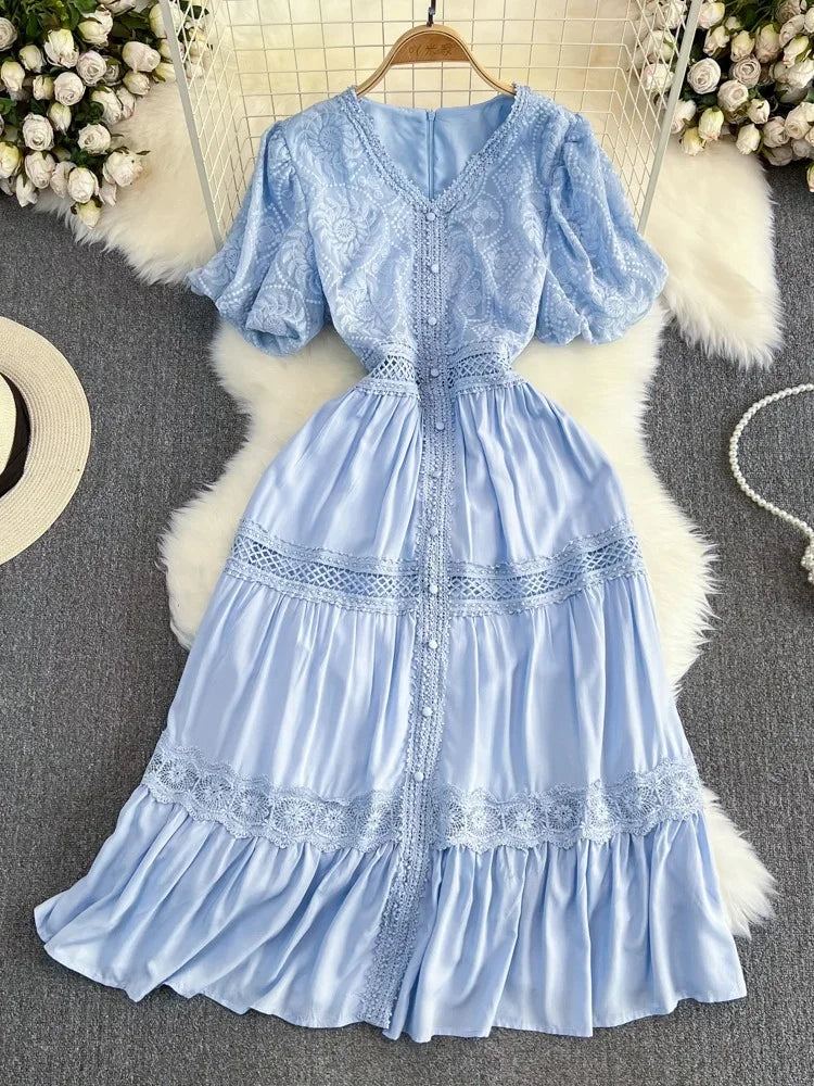 blue button down midi dress Emilia. Elegant Summer Button Down Shirt Midi Dress – ELF main image 1