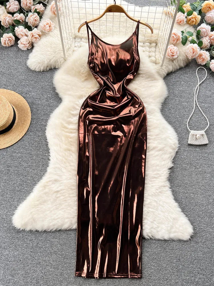 Shimmering Metallic Rose Gold Spaghetti Strap Dress on Luulla