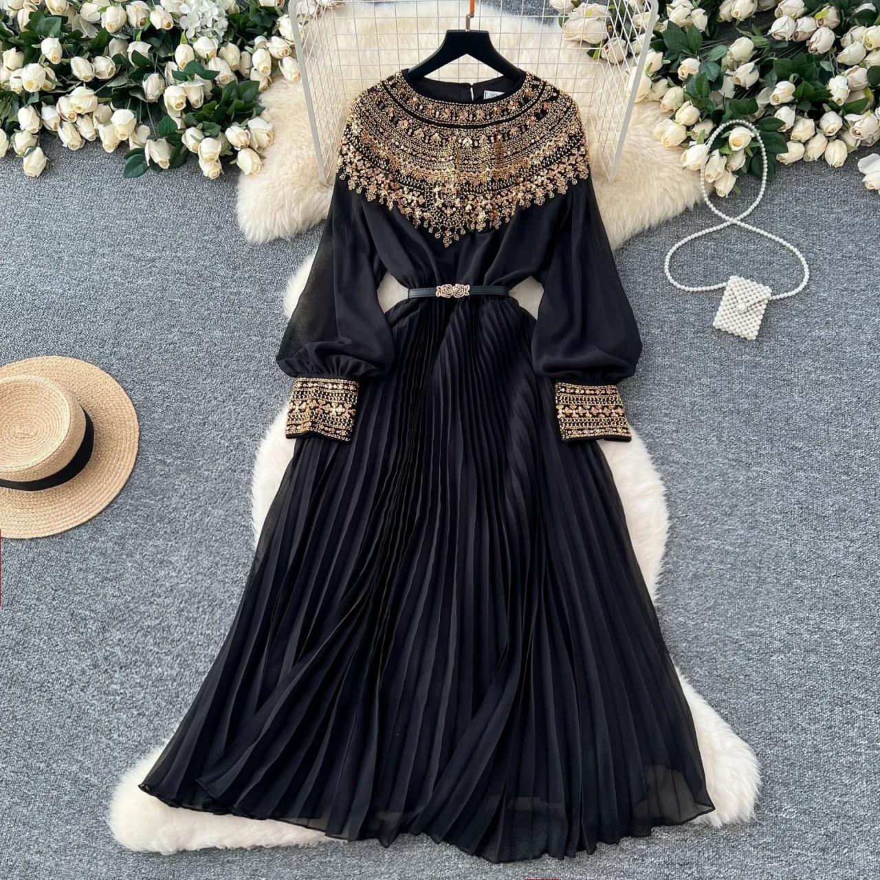 pleated dresses and embroidery Embroidered pleated gown  Ash Aspen