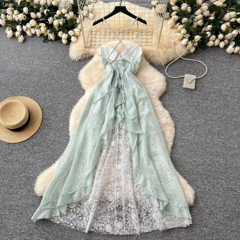 Flowy Mint Green Lace Overlay Summer Dress on Luulla