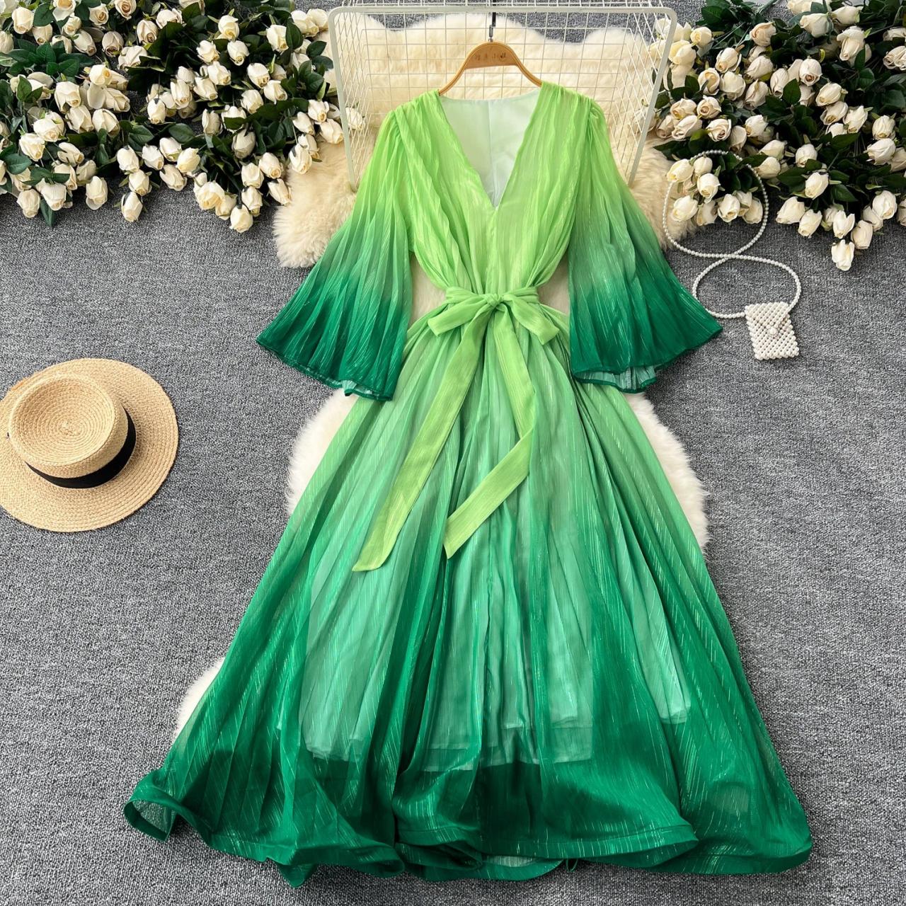 green chiffon wrap dress self-portrait - Green Chiffon Midi Dress main image 0