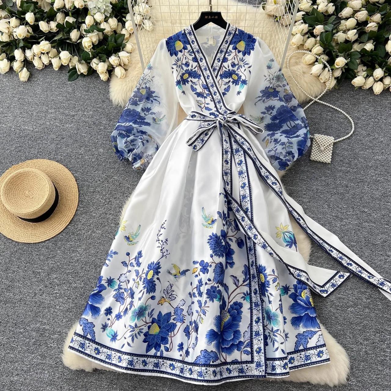 Floral Long Sleeve Cotton Wrap Maxi Dress