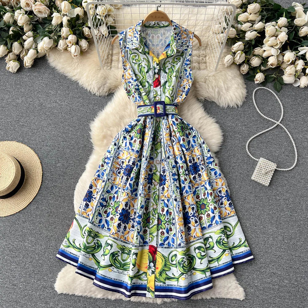 knee length dresses for ladies Maisie Tile Print Zipper Midi Dress main image 1