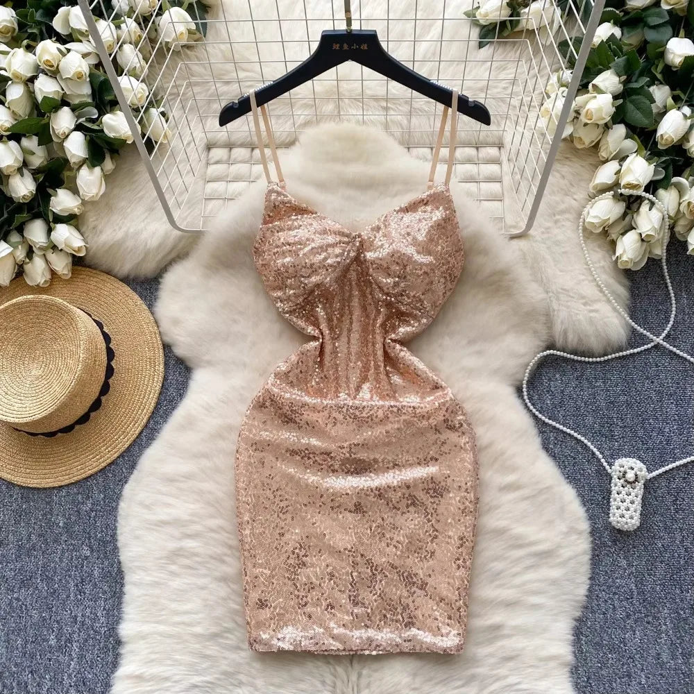 green emerald velvet dress Rose Gold Sequin Sleeveless Mini Dress main image 1