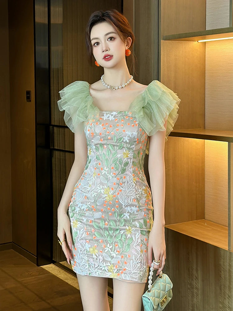 slim fit dress slacks Strapless Sequin Floral Embroidered Sheer Maxi Dress – Selene Dress main image 1