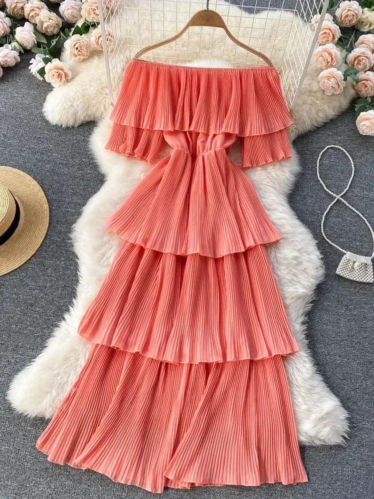 coral off the shoulder maxi dress coral off the shoulder maxi dress Duntery Off Shoulder Long Sleeves Chiffon  Long Slit Dresses, Dusty-