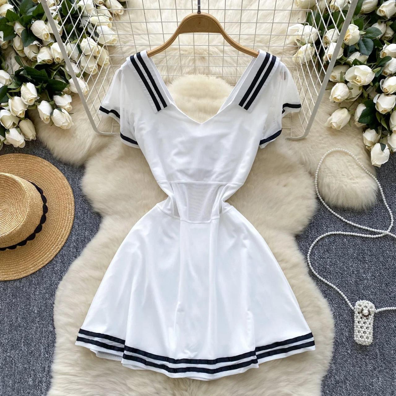 retro nautical dress Retro Stage Navy Blue Vintage Nautical Double-Breasted Midi Dress