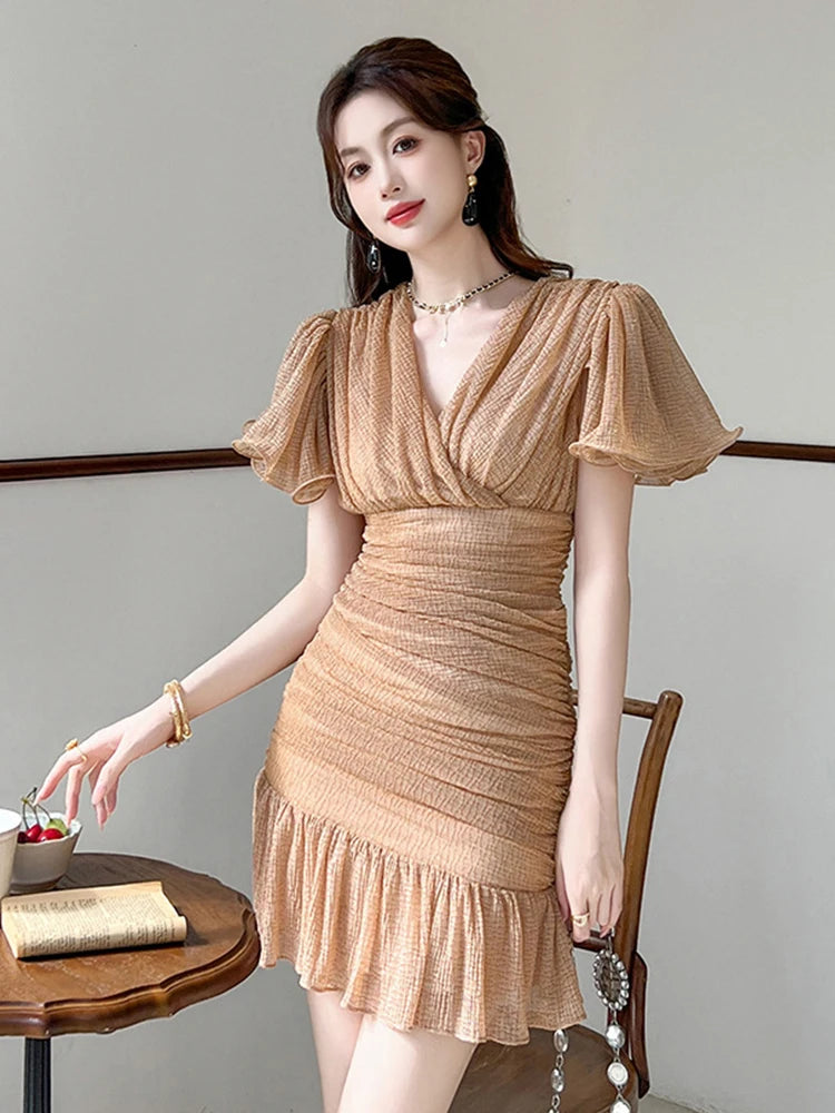 ruffle hem ruched dress Ruffle Hem Side Ruched Tube Dress