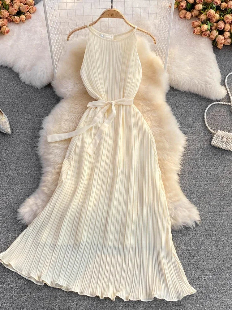 open lace back dress Vintage Pleated Chiffon Gown - M main image 0