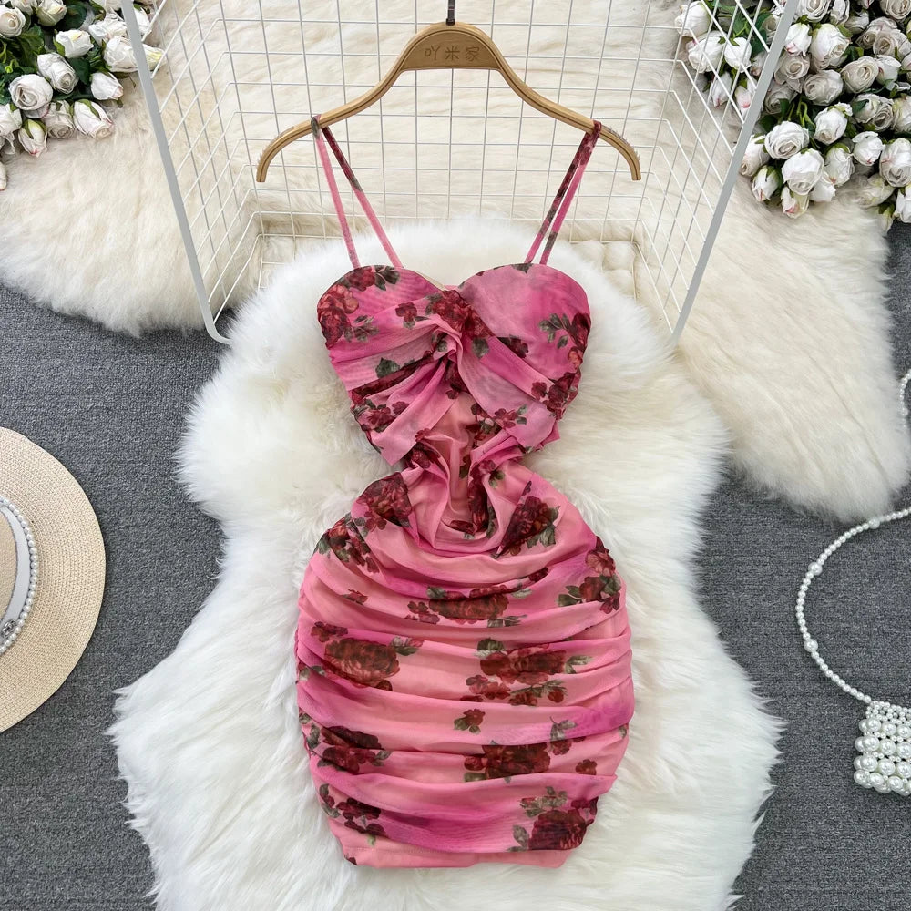 pink strappy mini dress Strappy Mini Dress In Pink Textured Floral Print | EGO US