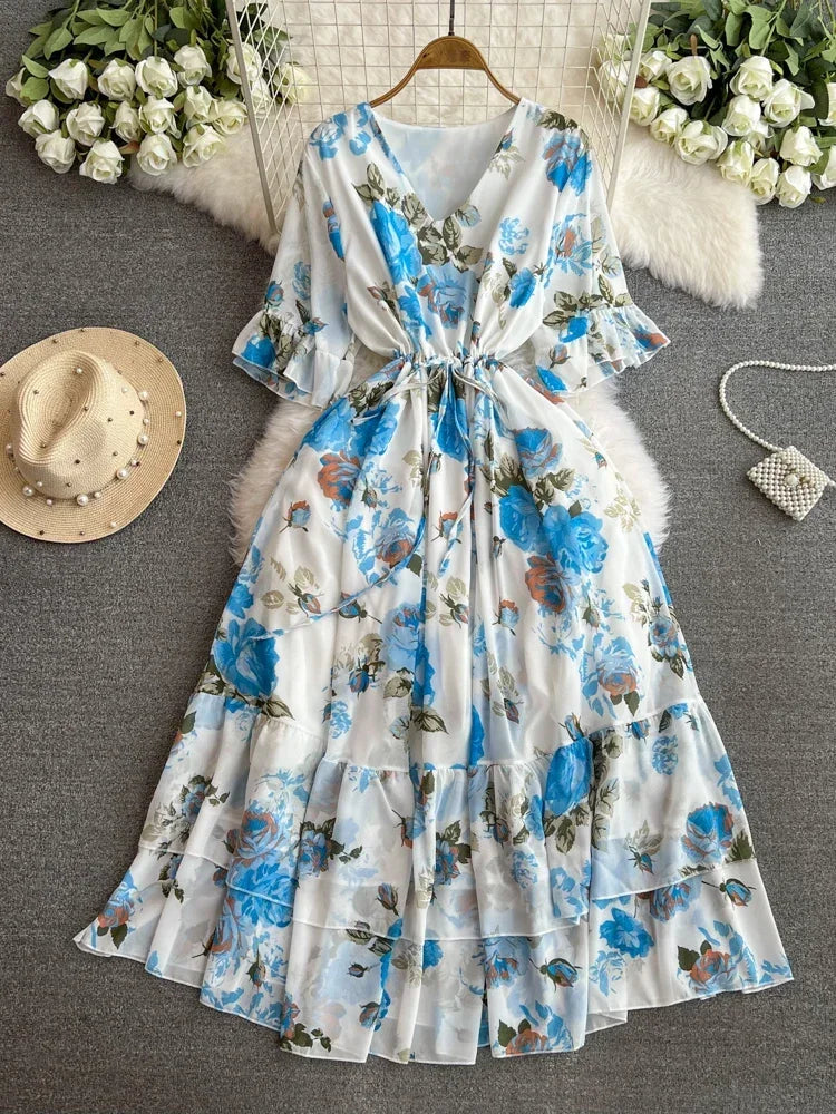 Floral Maxi Dress With Flowy Ruffle Sleeves