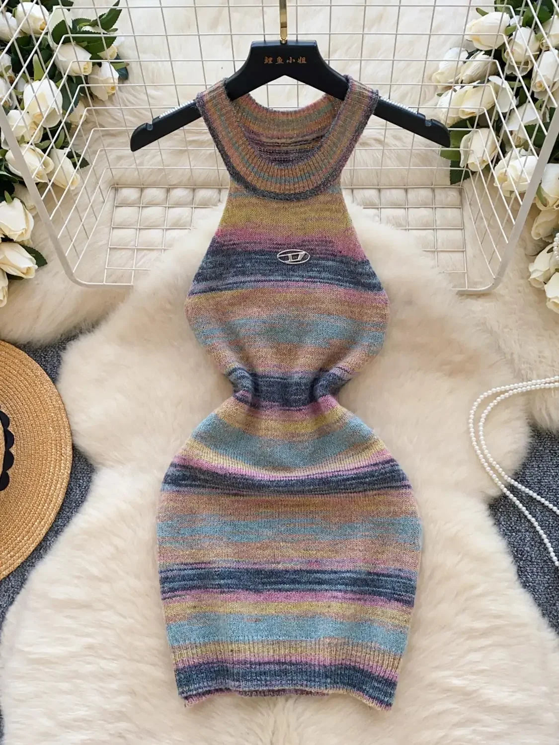 Colorful Knit Multistripe Sleeveless Bodycon Dress