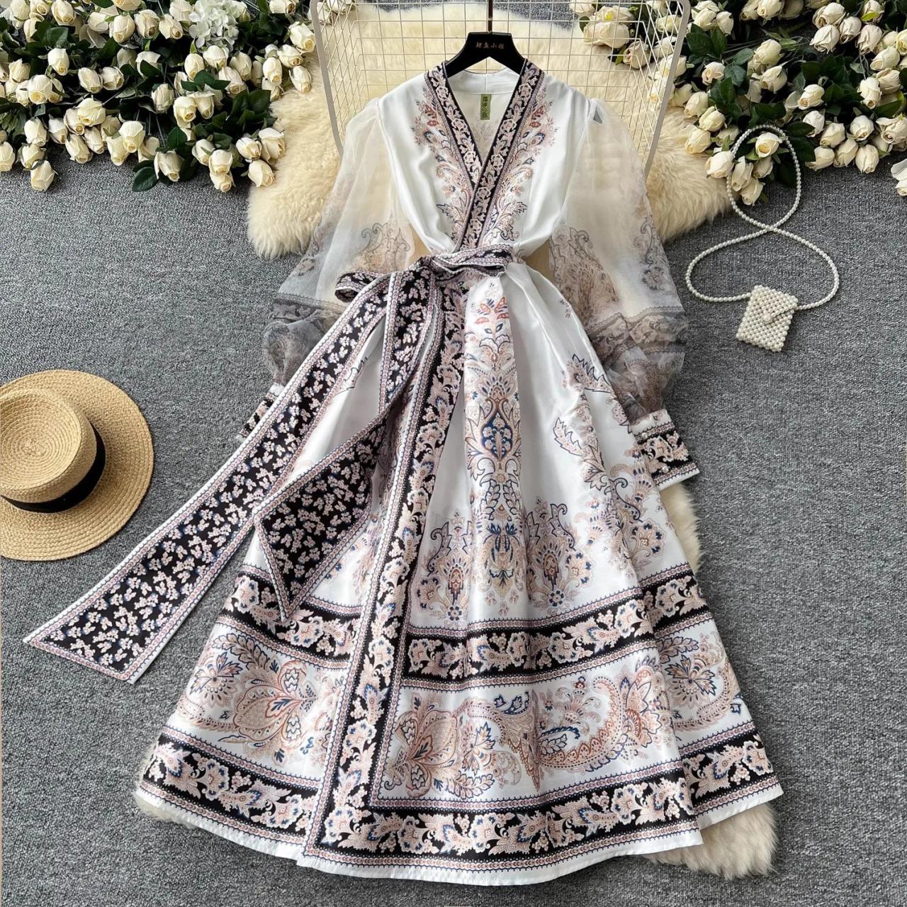 Embroidered Sheer Maxi Dress With Paisley Design