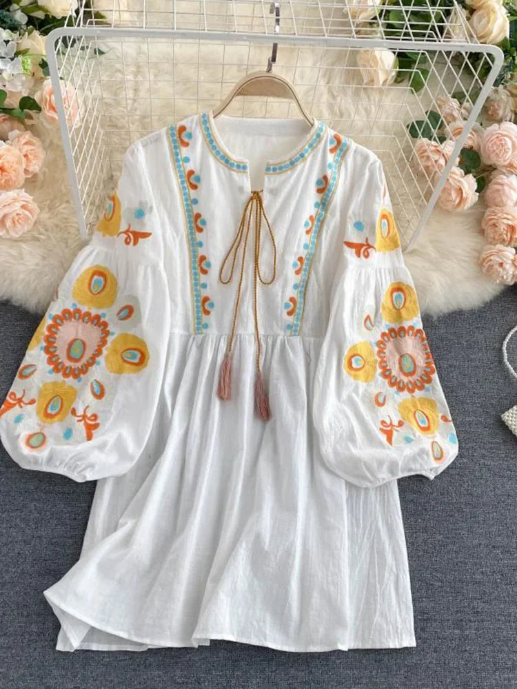 ambre embroidered floral dress Black V Neck Balloon Sleeve Embroidered 1950S Vintage Dress – Jolly Vintage main image 0