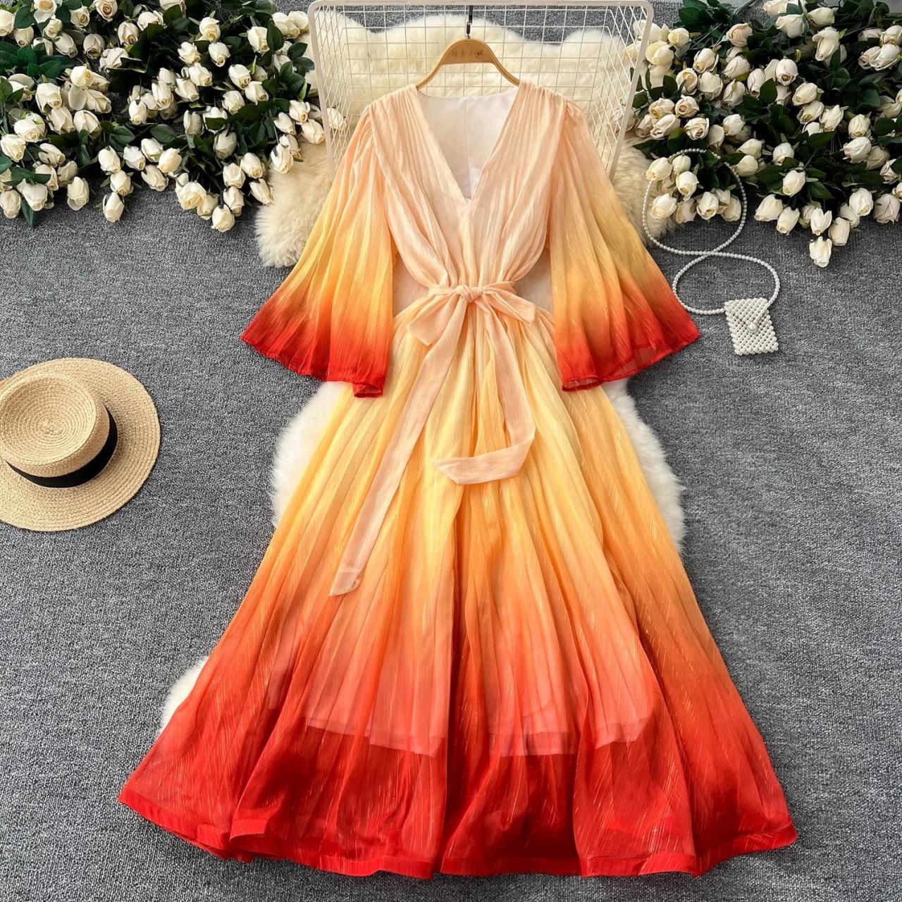 fitted lace wedding dress Mustard Yellow With Bright Red Cotton Maxi Dress