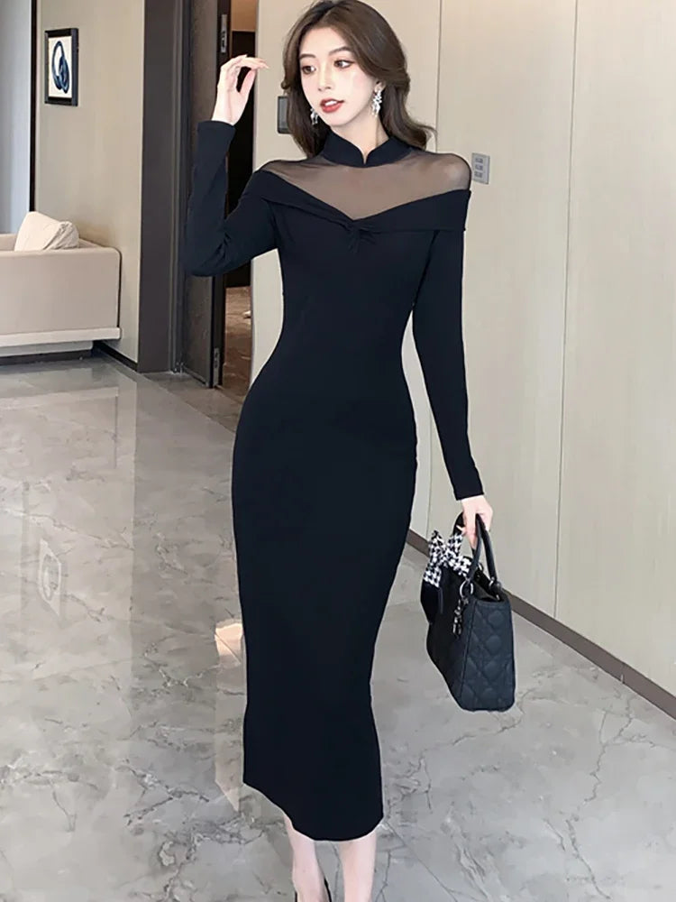 black sheer mesh dress Black Sheer Floral Mesh Backless Maxi Dress – Selene Dress