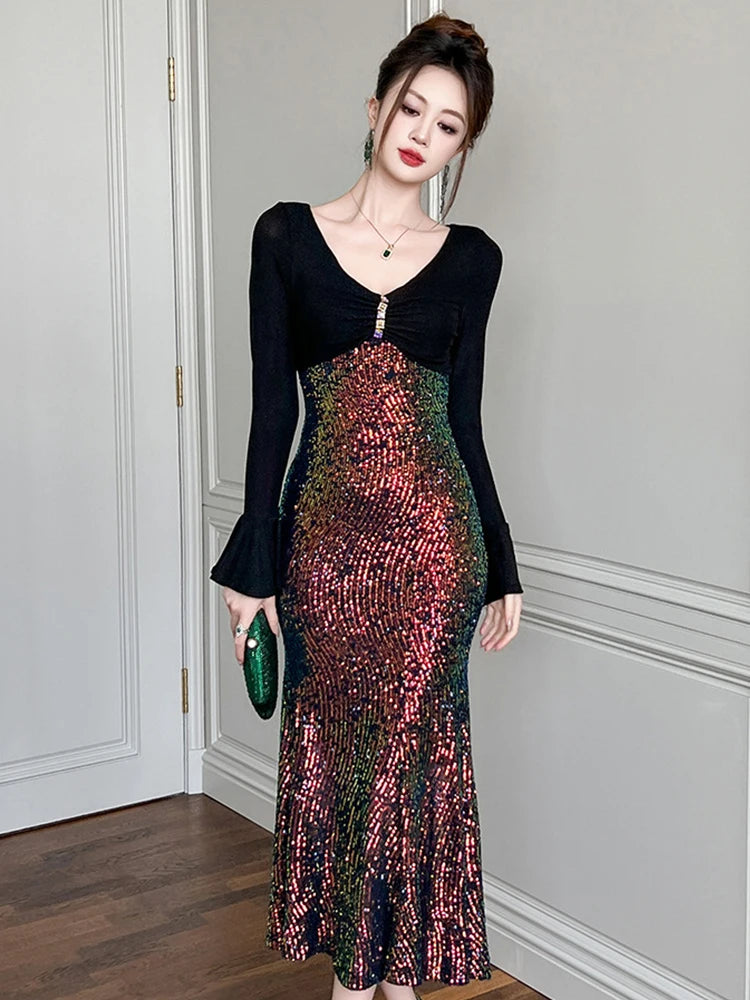 modest maxi dress long sleeve Pearl-Embellished Square Neck Maxi Dress