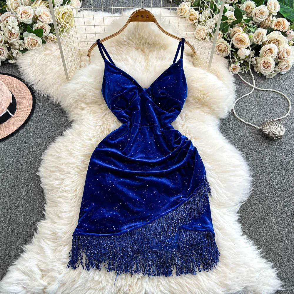 Red Sparkling Fringe Spaghetti Strap Party Dress on Luulla