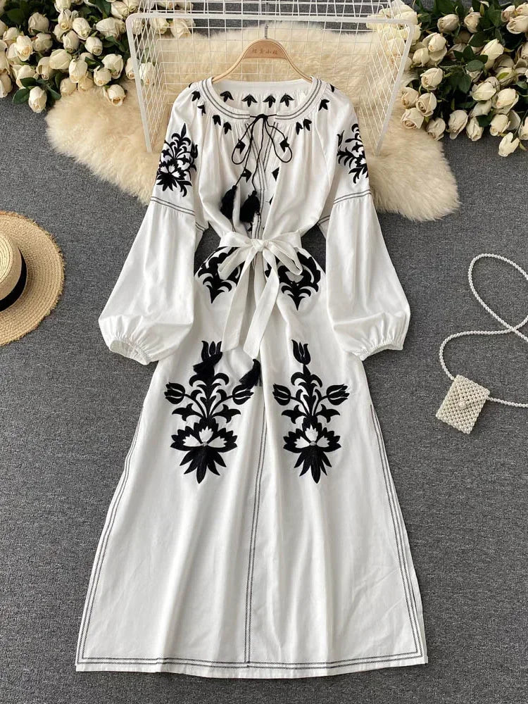 white long sleeve embroidered dress White Embroidered Dress  Long Sleeves