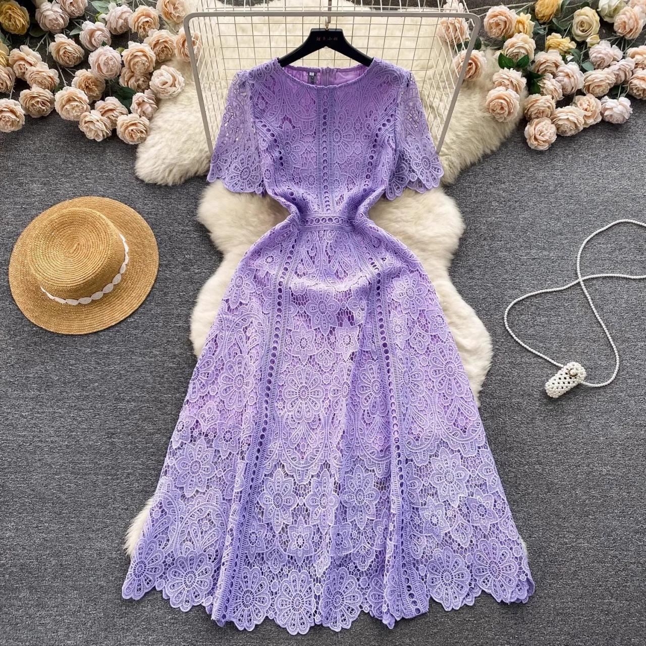 Floral Lace Lavender Dress with Flutter Sleeves