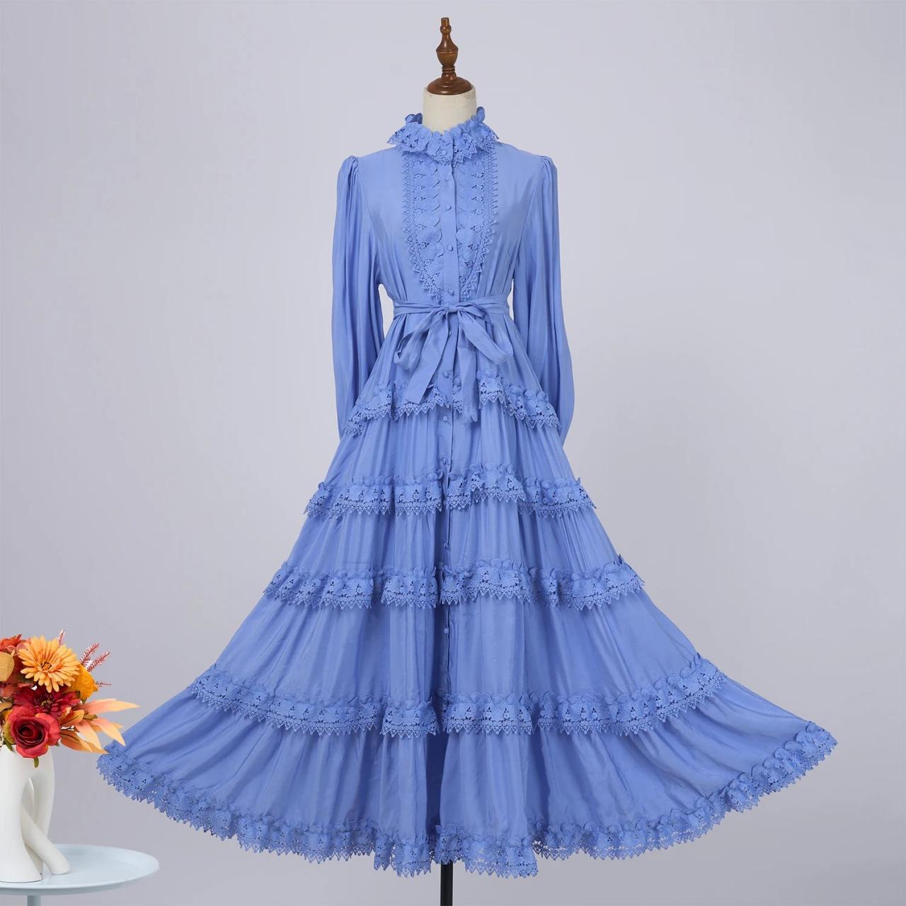 blue lace tiered dress Off the Shoulder Light Blue Lace Layered Long Prom Dresses, Blue Layered Lace Formal Dress, Custom Size / Custom Color / No Rush