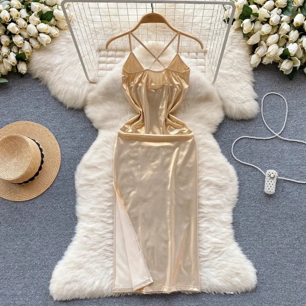 satin strappy midi dress Marelynn Pale Yellow Satin Strappy Midi Dress