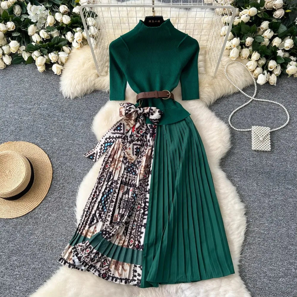 turtleneck pleated dress Stichou Womens Sweater Dress Knitted Long Sleeve Casual Pleated Plain Dress  Winter Fashion Turtleneck Midi Dress Army Green S
