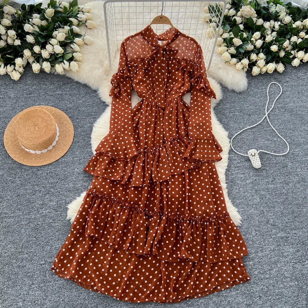 red polka dot ruffle dress Vibrant Red Polka Dot Layered Ruffle Dress