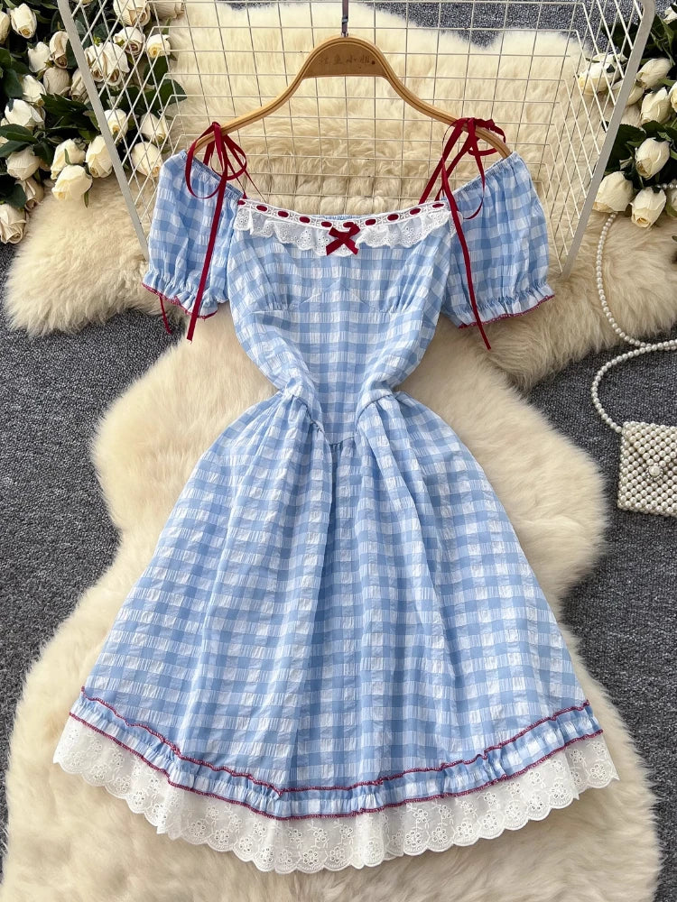 blue gingham dress costume One sleeve velvet long dress Blue / US 10